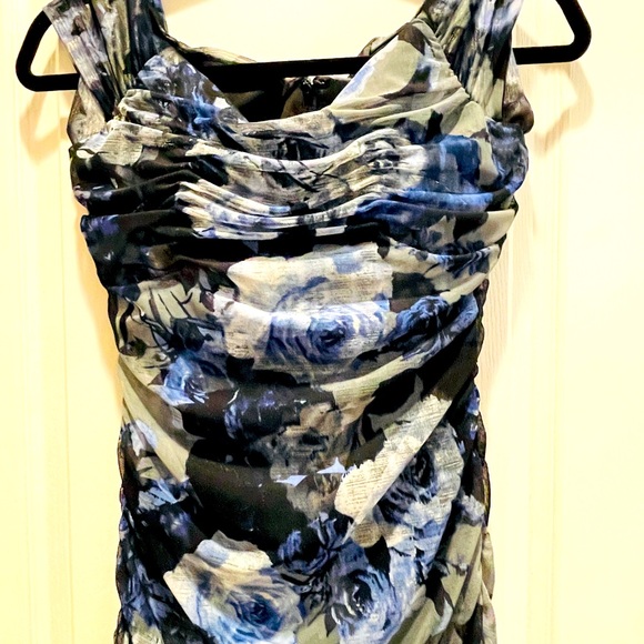 Alex Evenings Blue Floral Ruched Cocktail Dress, Size 4 - Picture 2 of 8